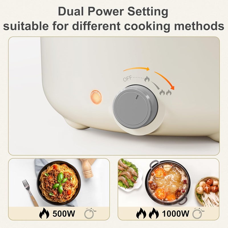 TopWit Electric Pot, 3L Hot Pot Electric, Rapid Noodles Cooker, Non-Stick Frying Pan, Multifunctional Electric Hot Pot for Steak, Egg, Ramen, Soup, Shabu Shabu Pot for Camping, RVs, Party, Beige - Image 3
